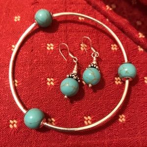 Turquoise/Silver Bracelet and Earrings Set ◀️